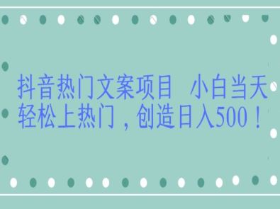 抖音热门文案项目 小白当天轻松上热门，创造日入500！